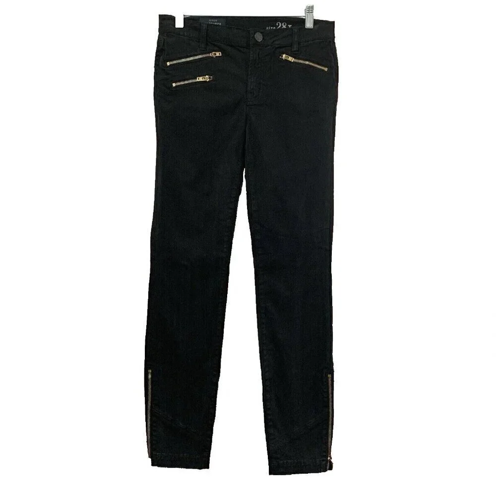 J Crew Toothpick Denim Women's 28 Black Moto Jeans Ankle Zip 30x28.5
